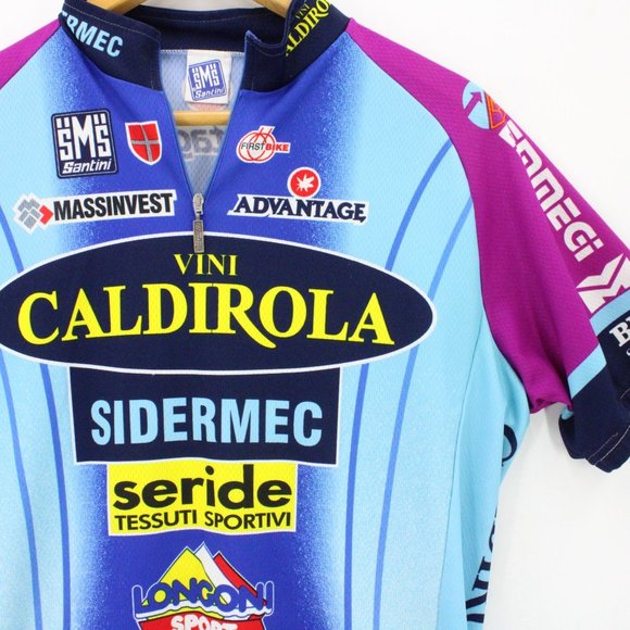 Vintage SMS Santini Cycling Jersey Mens Blue Short Sleeve Athletic Half Zip 2XL - Picture 2 of 11